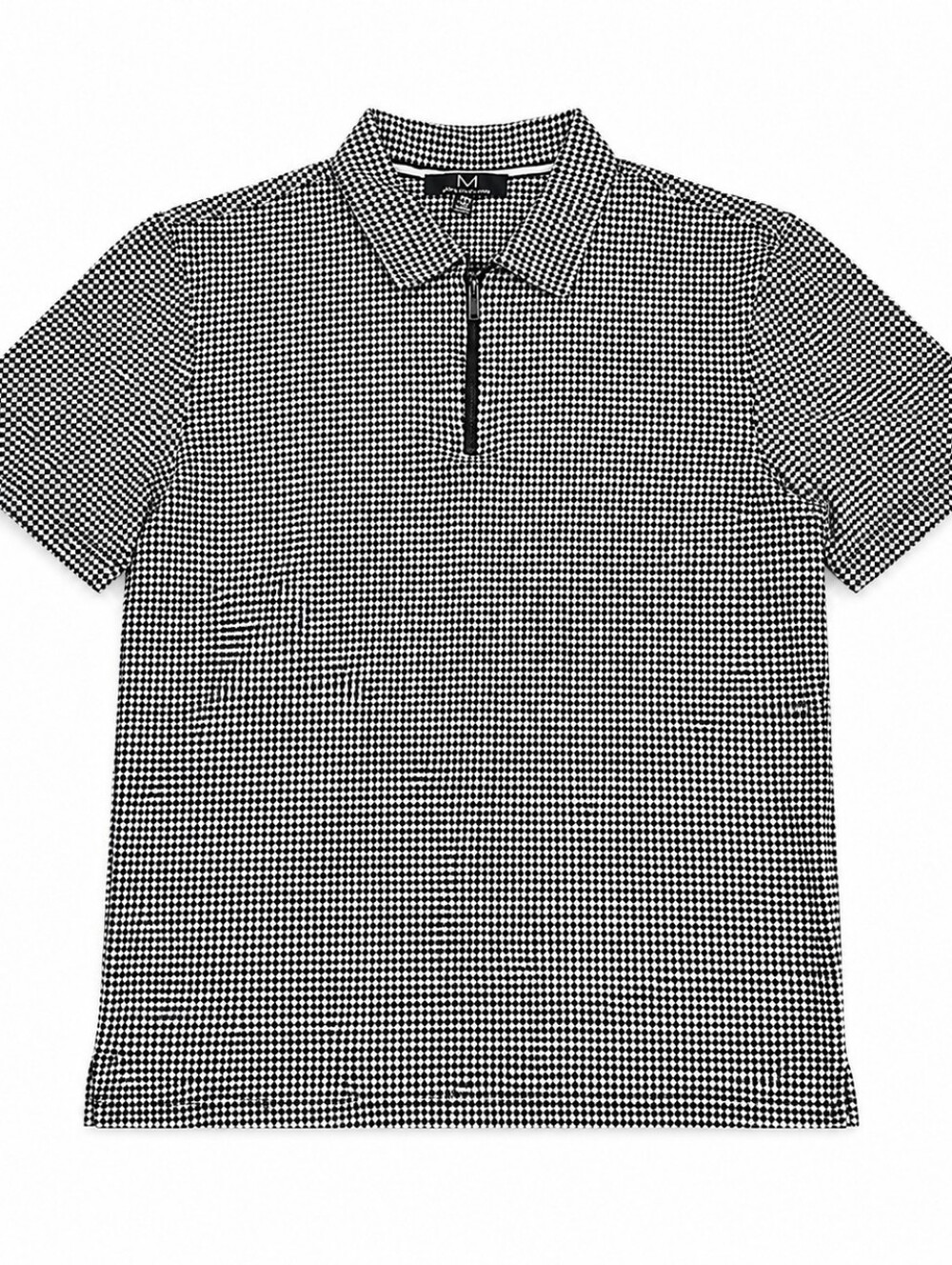 Magaschoni Black & White Houndstooth Zip-Up Polo Sweater